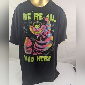 Disney Cheshire Cat We're All Mad Here Black Tee Alice In Wonderland Size XL